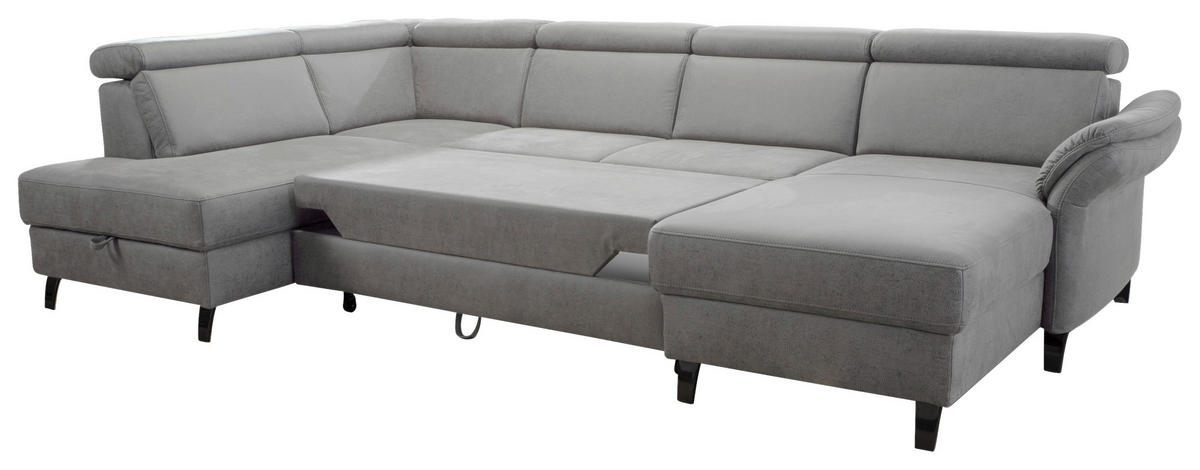 WOHNLANDSCHAFT Hellgrau Mikrofaser  - Hellgrau/Schwarz, KONVENTIONELL, Textil/Metall (193/317/165cm) - Sit & More
