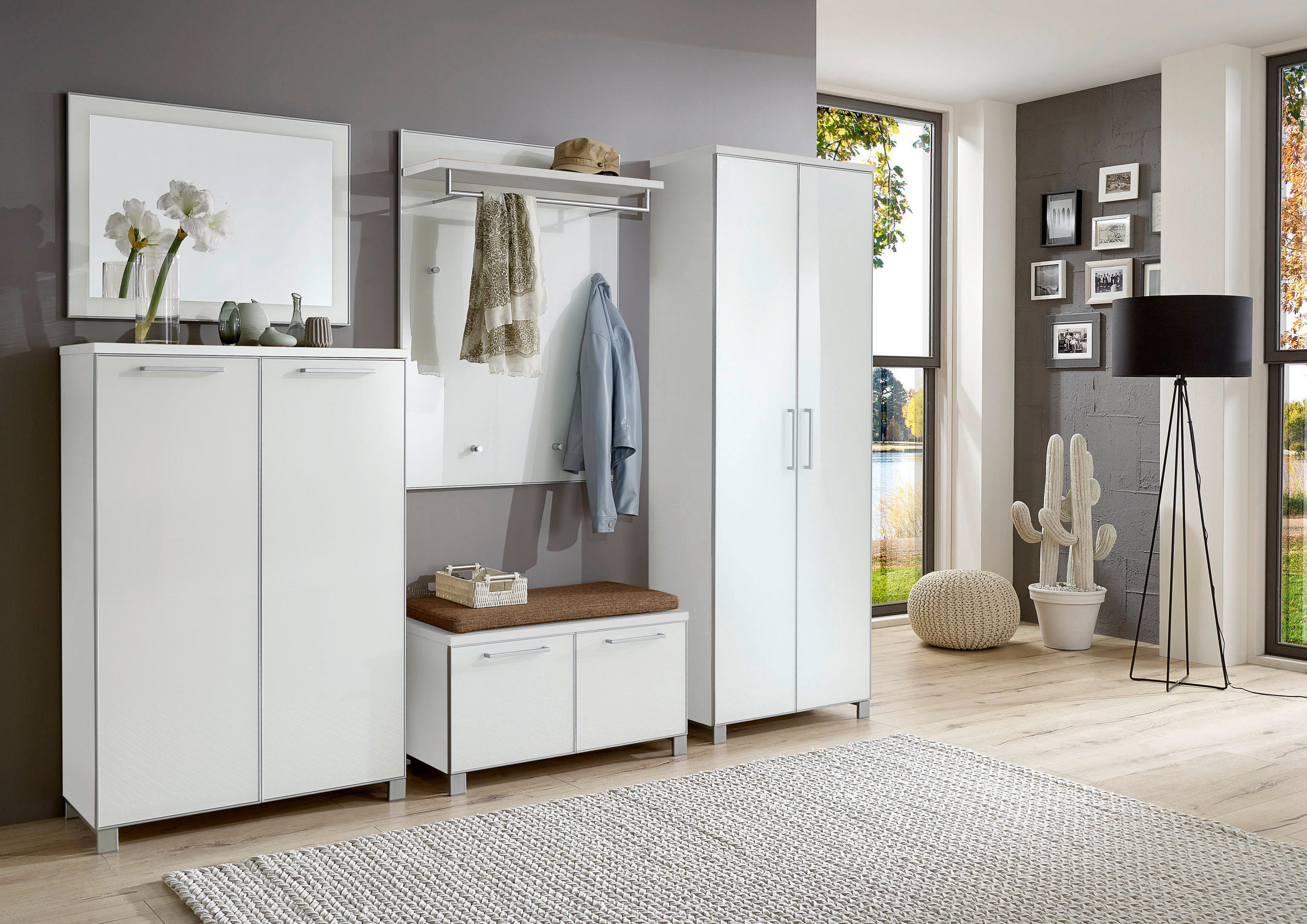 GARDEROBE Weiß, Hellbraun - Hellbraun/Weiß, Design, Glas/Textil (260/193/40cm)