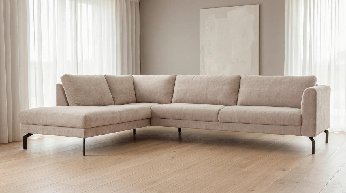 SOFFA i flatväv cappuccino  - cappuccino/svart, Klassisk, metall/trä (294/84/220cm) - Pure Home Comfort