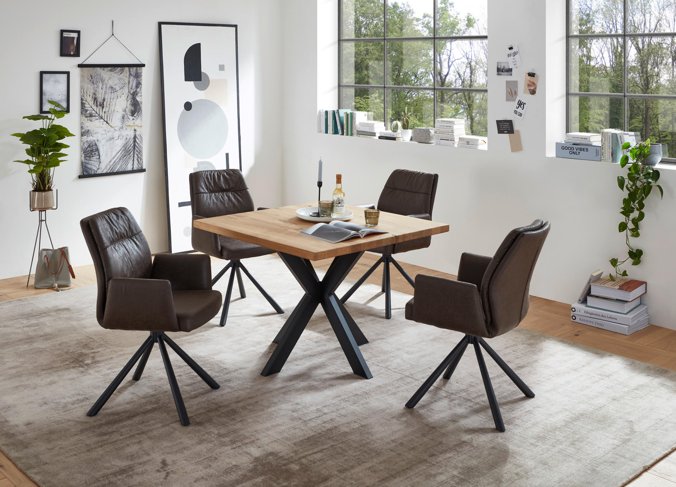 ESSTISCH in Holz, Metall 100/100/76 cm  - Eichefarben/Schwarz, KONVENTIONELL, Holz/Metall (100/100/76cm) - MID.YOU