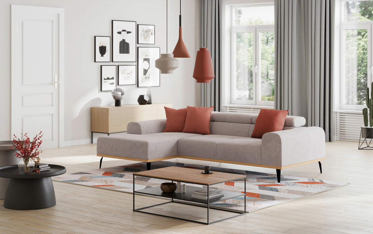 ECKSOFA Grau Mikrofaser  - Schwarz/Grau, KONVENTIONELL, Textil/Metall (157/244cm) - Cotta