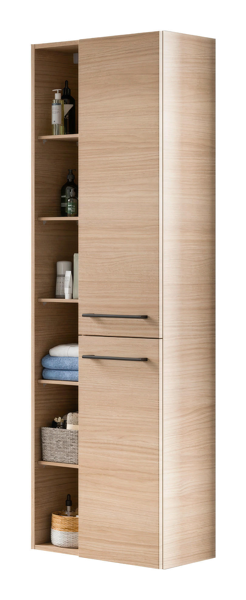 HOCHSCHRANK 50/168/33 cm  - Eichefarben/Schwarz, Natur, Holzwerkstoff/Metall (50/168/33cm) - Sadena