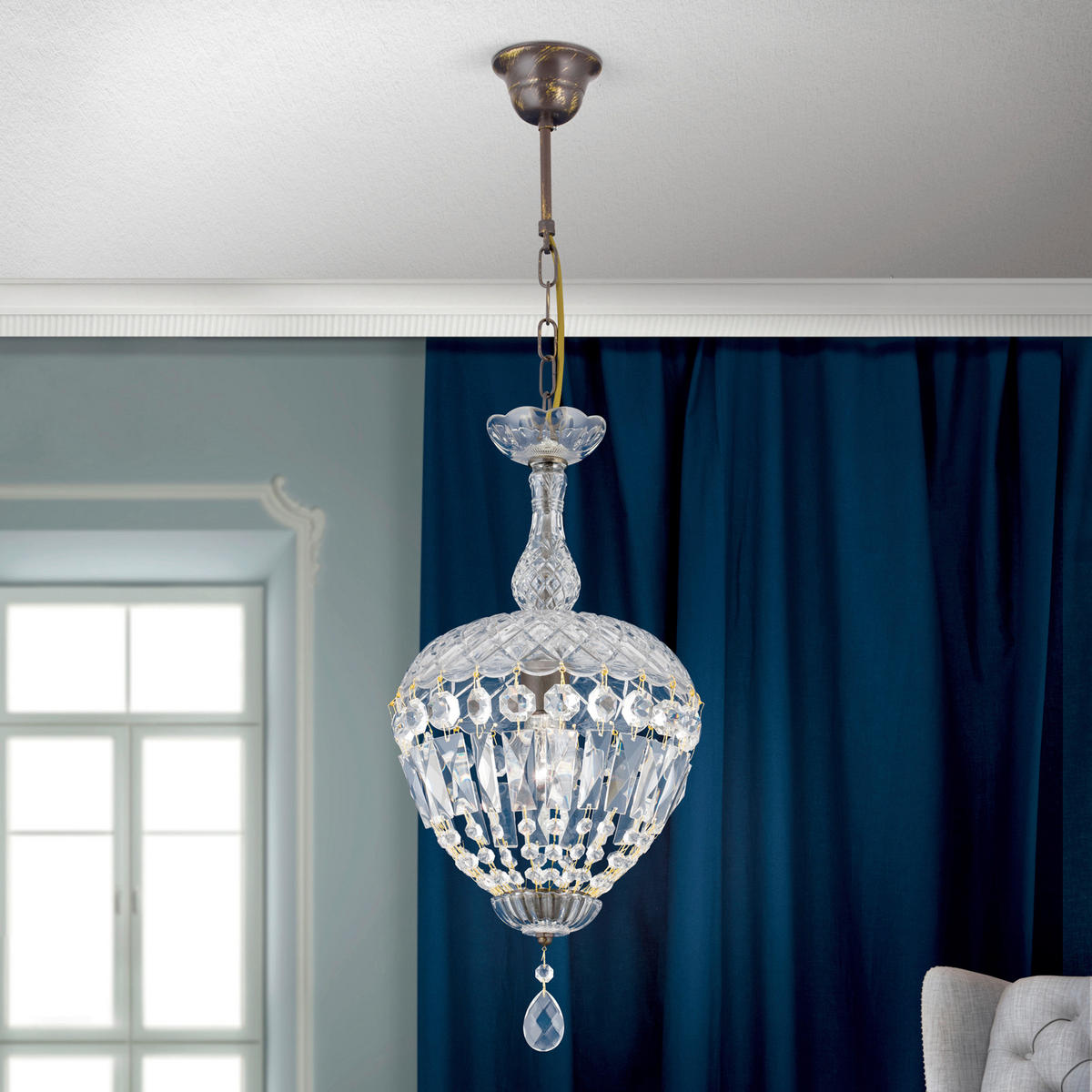 KRISTALL-HÄNGELEUCHTE 25/150 cm   - Bronzefarben, LIFESTYLE, Glas/Metall (25/150cm)