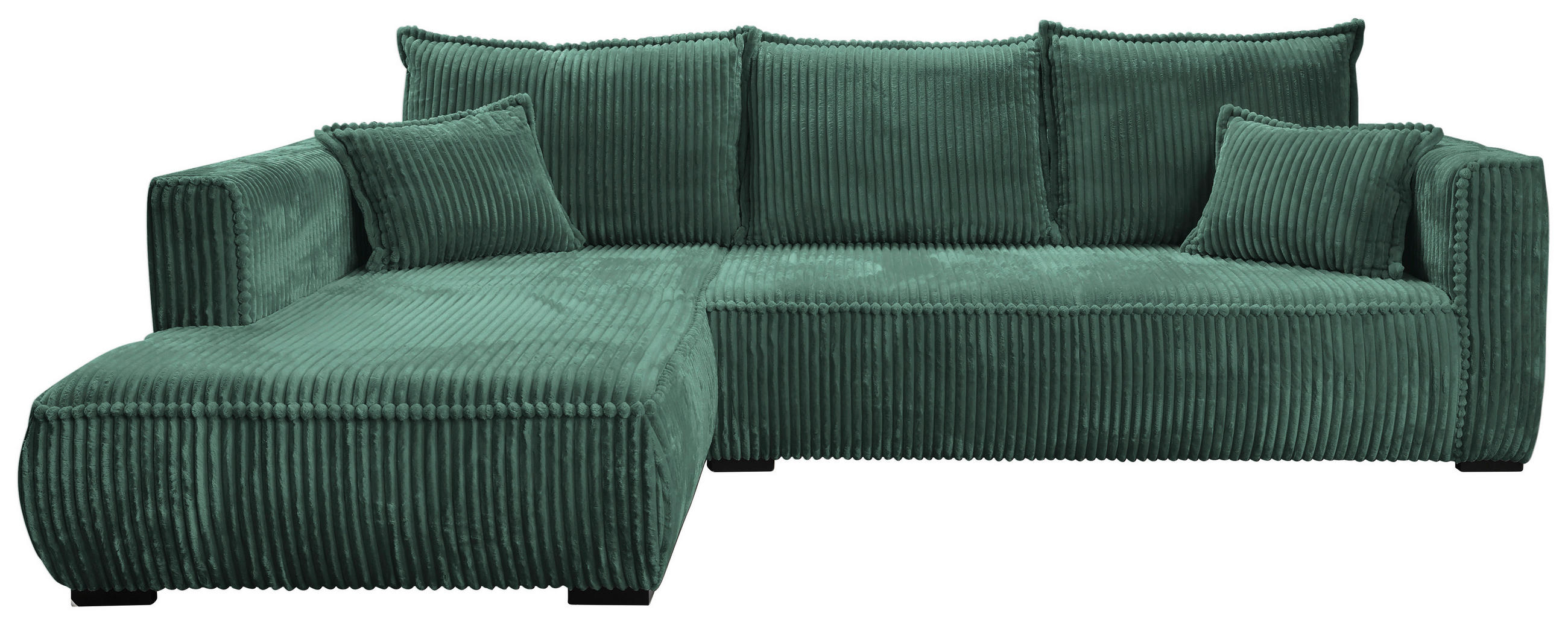 ECKSOFA in Cord Dunkelgrün  - Dunkelgrün/Schwarz, Modern, Holz/Textil (208/322cm) - MID.YOU