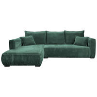 ECKSOFA in Cord Dunkelgrün  - Dunkelgrün/Schwarz, Modern, Holz/Textil (208/322cm) - MID.YOU