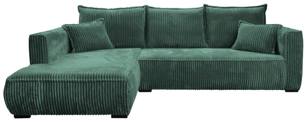 ECKSOFA in Cord Dunkelgrün  - Dunkelgrün/Schwarz, Modern, Holz/Textil (208/322cm) - MID.YOU