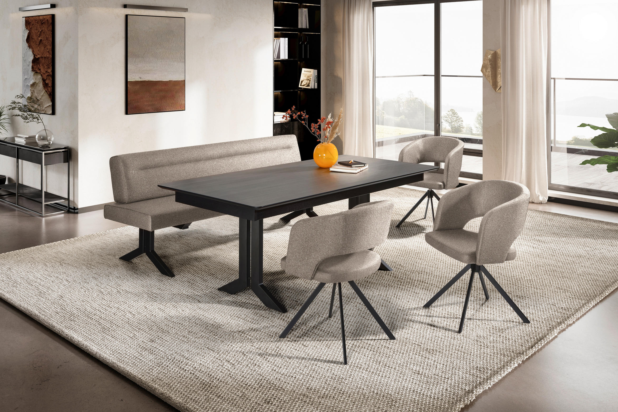 SITZBANK 220/87/70 cm Samt Hellbraun Metall  - Hellbraun/Schwarz, KONVENTIONELL, Textil/Metall (220/87/70cm) - Moderano