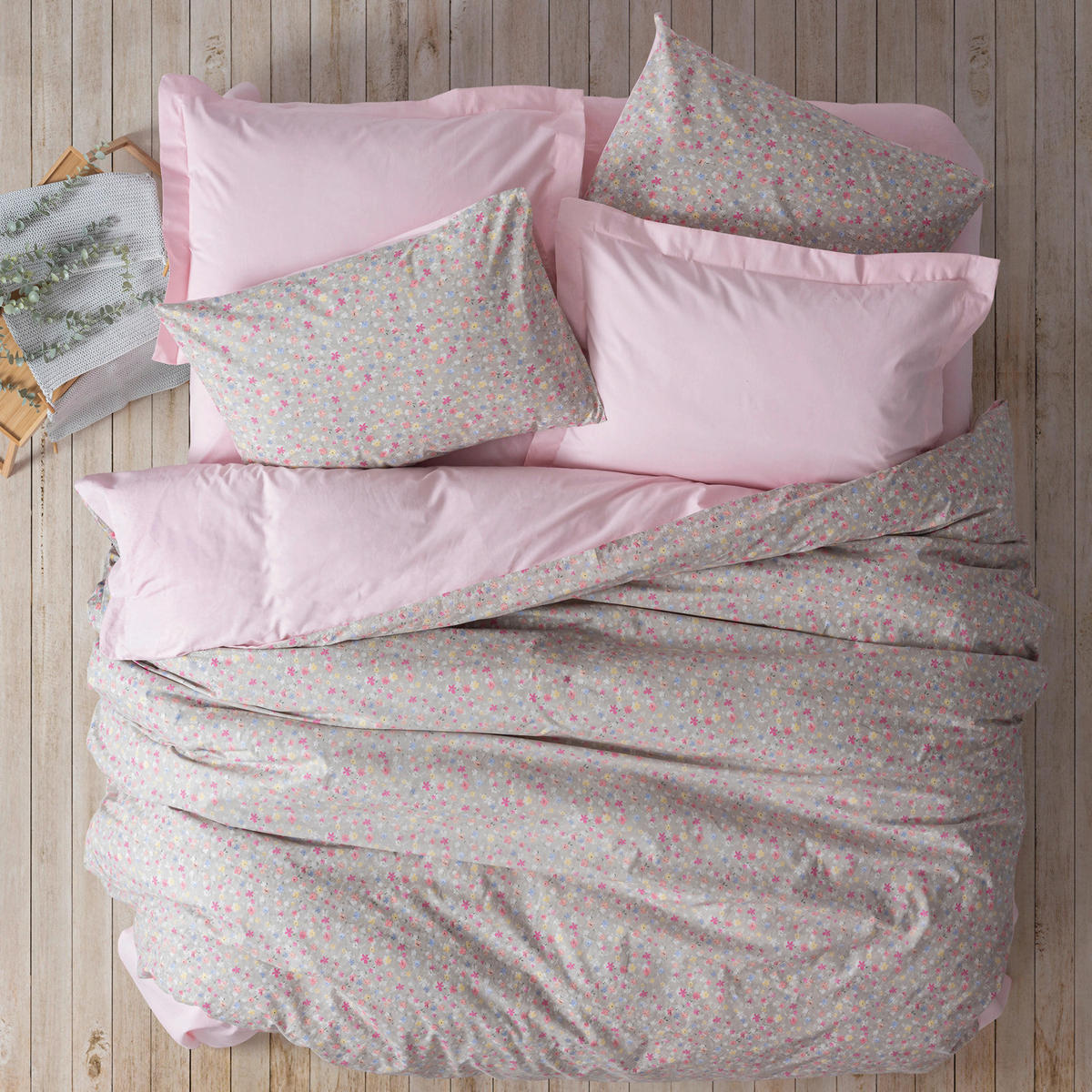 BETTWÄSCHE 135/200 cm  - Pink/Grau, Basics, Textil (135/200cm)