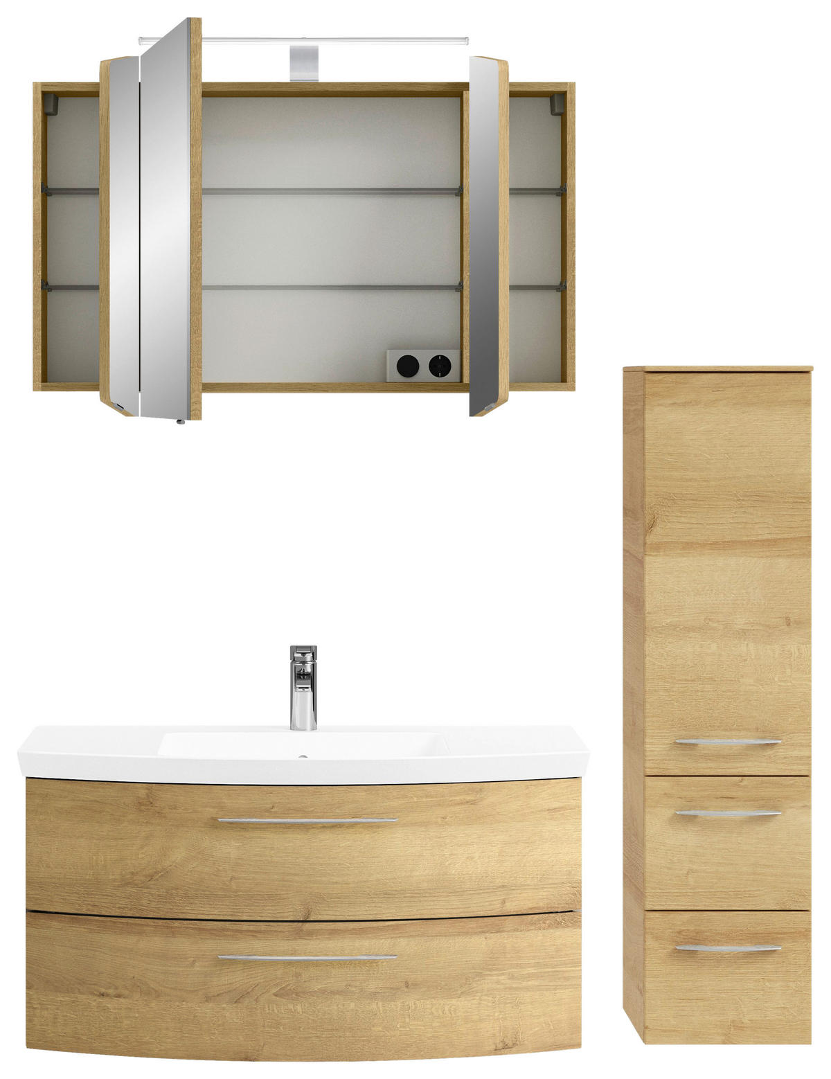 BADEZIMMER 4-teilig  in 131 cm  - Chromfarben/Eichefarben, KONVENTIONELL, Glas/Holzwerkstoff (131cm) - Pelipal