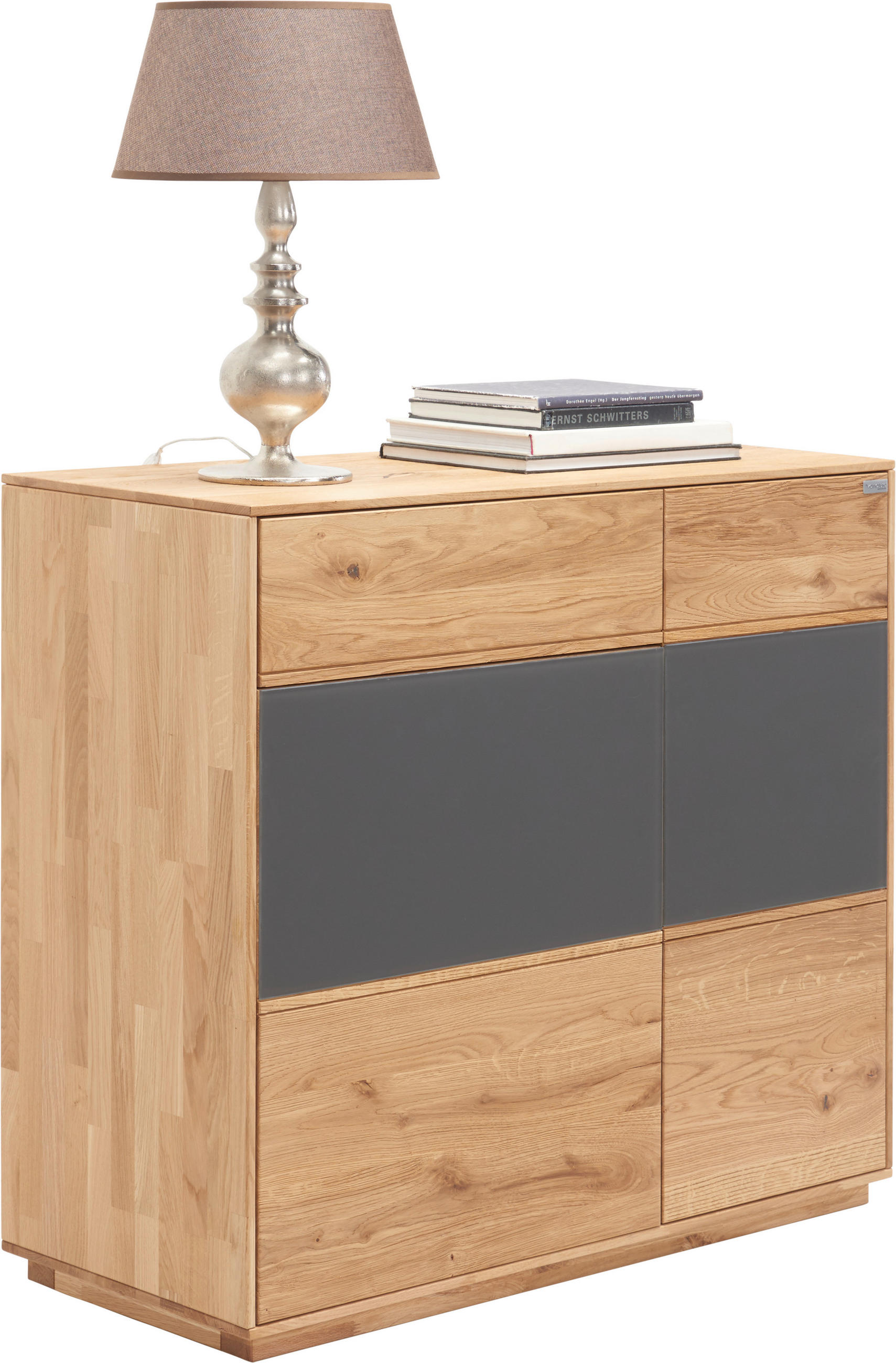 KOMMODE in 98/89/42 cm - Eichefarben/Anthrazit, Design, Glas/Holz (98/89/42cm) - Waldwelt
