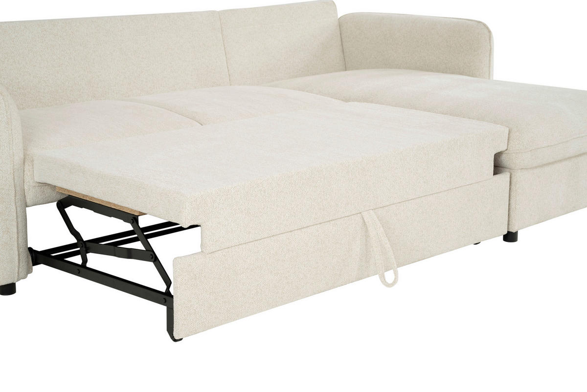 ECKSOFA in Chenille Creme  - Creme/Schwarz, Design, Kunststoff/Textil (254/160cm) - MID.YOU