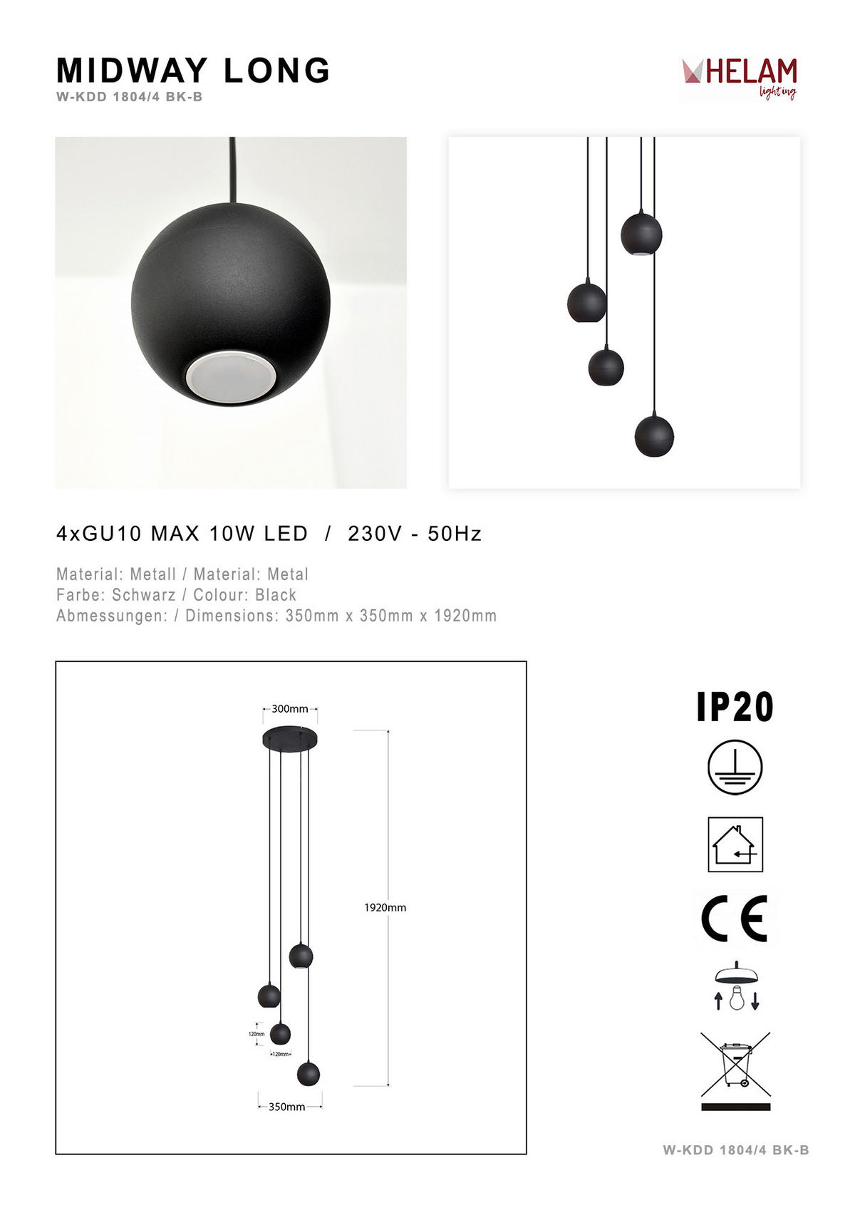 HÄNGELEUCHTE MIDWAY LONG 35/35/192 cm   - Schwarz, LIFESTYLE, Metall (35/35/192cm)