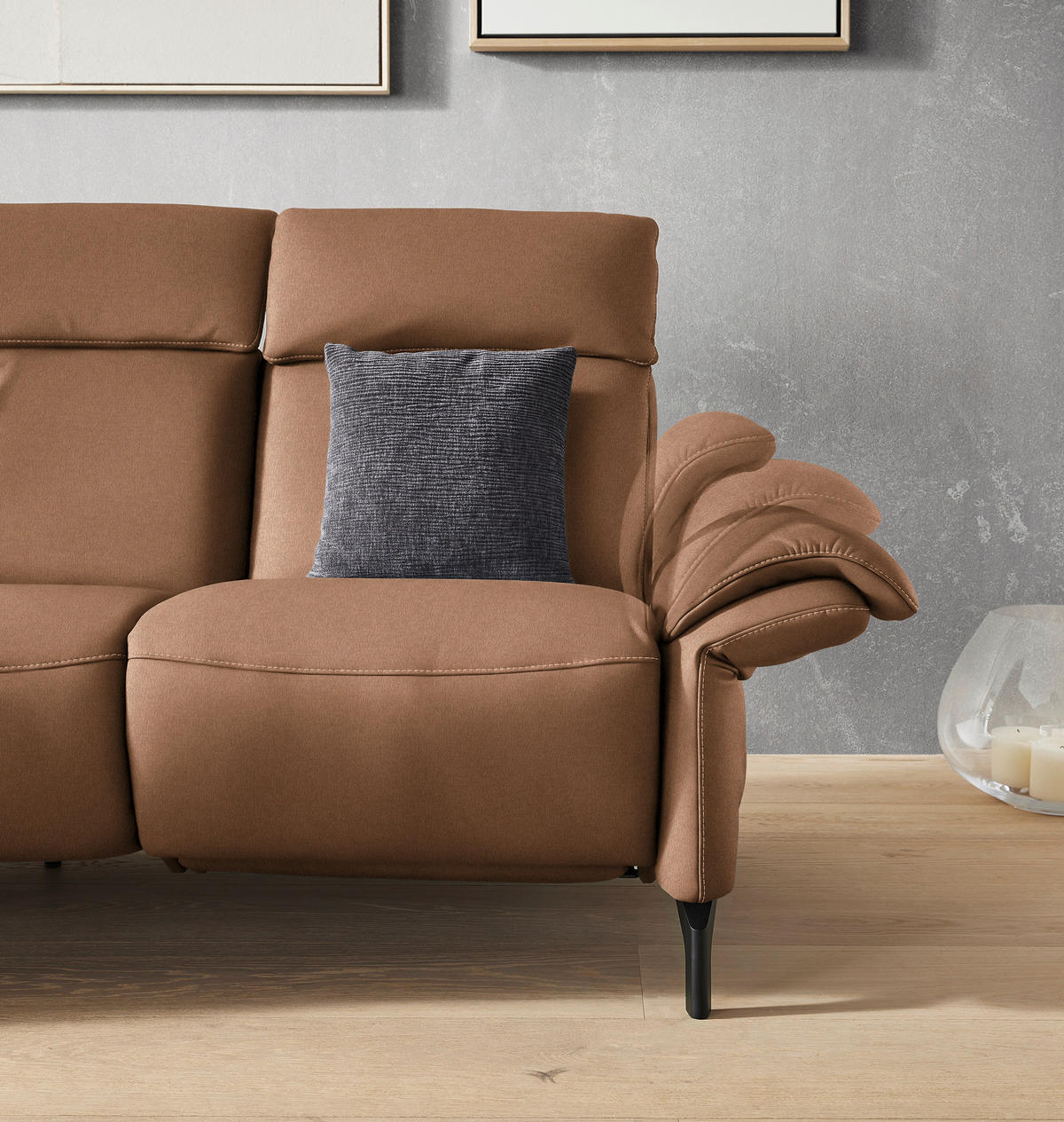 TRAPEZSOFA in Mikrofaser Hellbraun  - Hellbraun/Schwarz, Konventionell, Textil/Metall (221/103/95cm) - Dieter Knoll