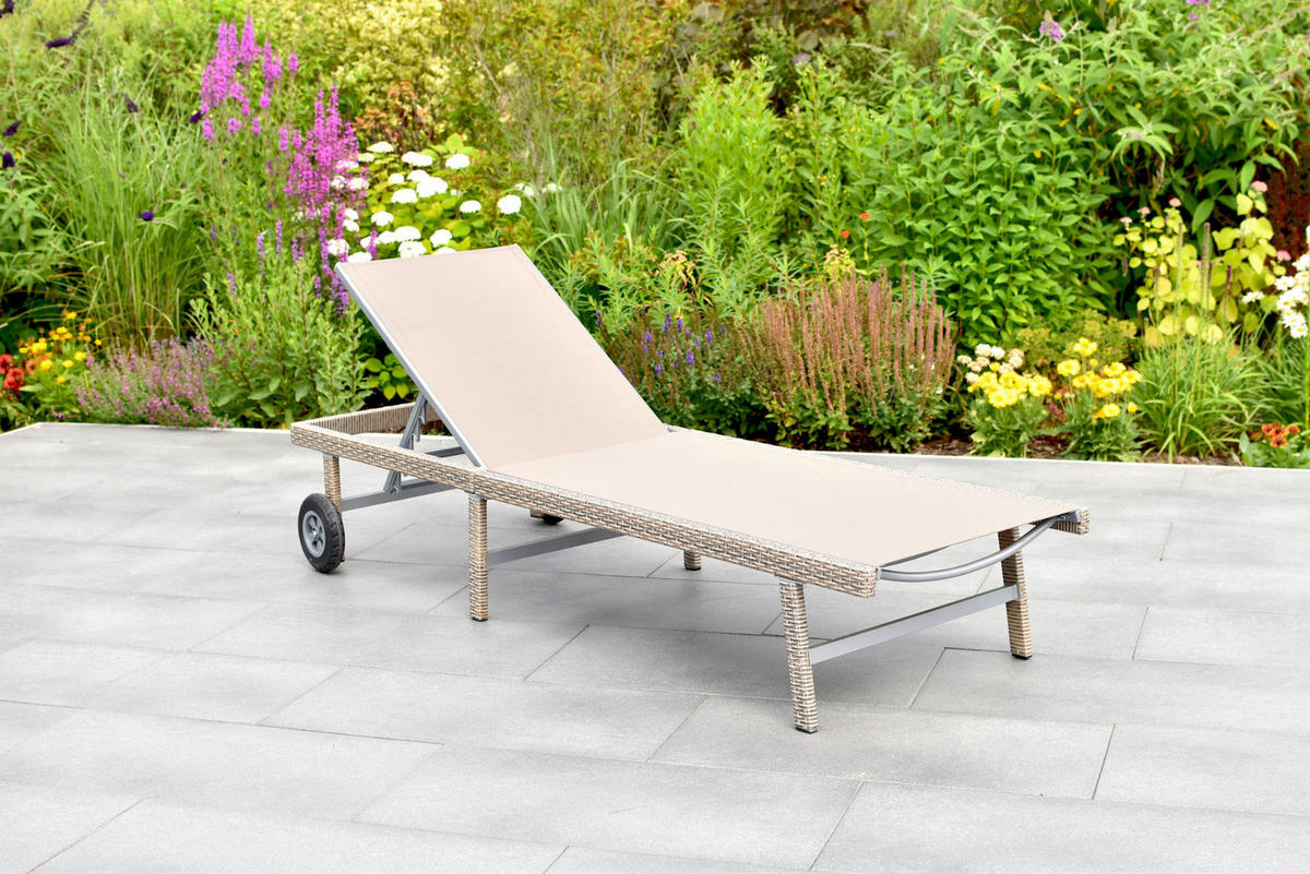 GARTENLIEGE 202/35/65 cm  - Beige/Grau, MODERN, Kunststoff/Metall (202/35/65cm) - Gardenson