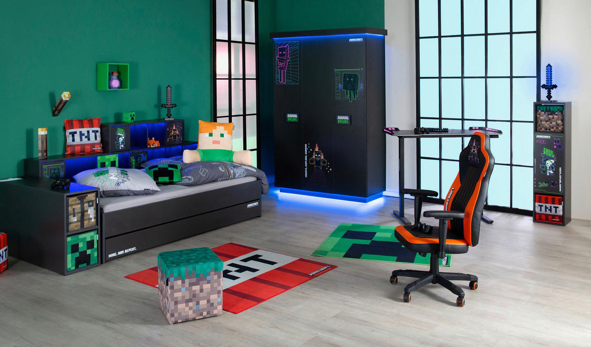 KLEIDERSCHRANK 3-türig Anthrazit  - Anthrazit/Weiß, MODERN, Holzwerkstoff (134/200/50cm) - Minecraft