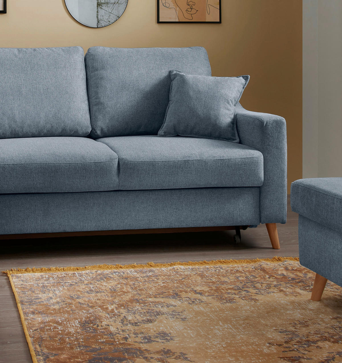 ECKSOFA in Struktur Blau  - Blau/Naturfarben, Konventionell, Holz/Textil (200/230cm) - P & B