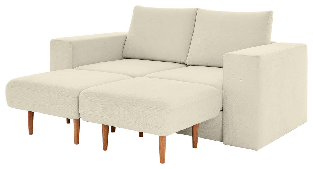 VIERSITZER-SOFA inkl. Hocker LOOKS V-1 Webstoff Creme  - Eichefarben/Creme, Design, Holz/Textil (252/96/107cm) - LOOKS by W.Joop