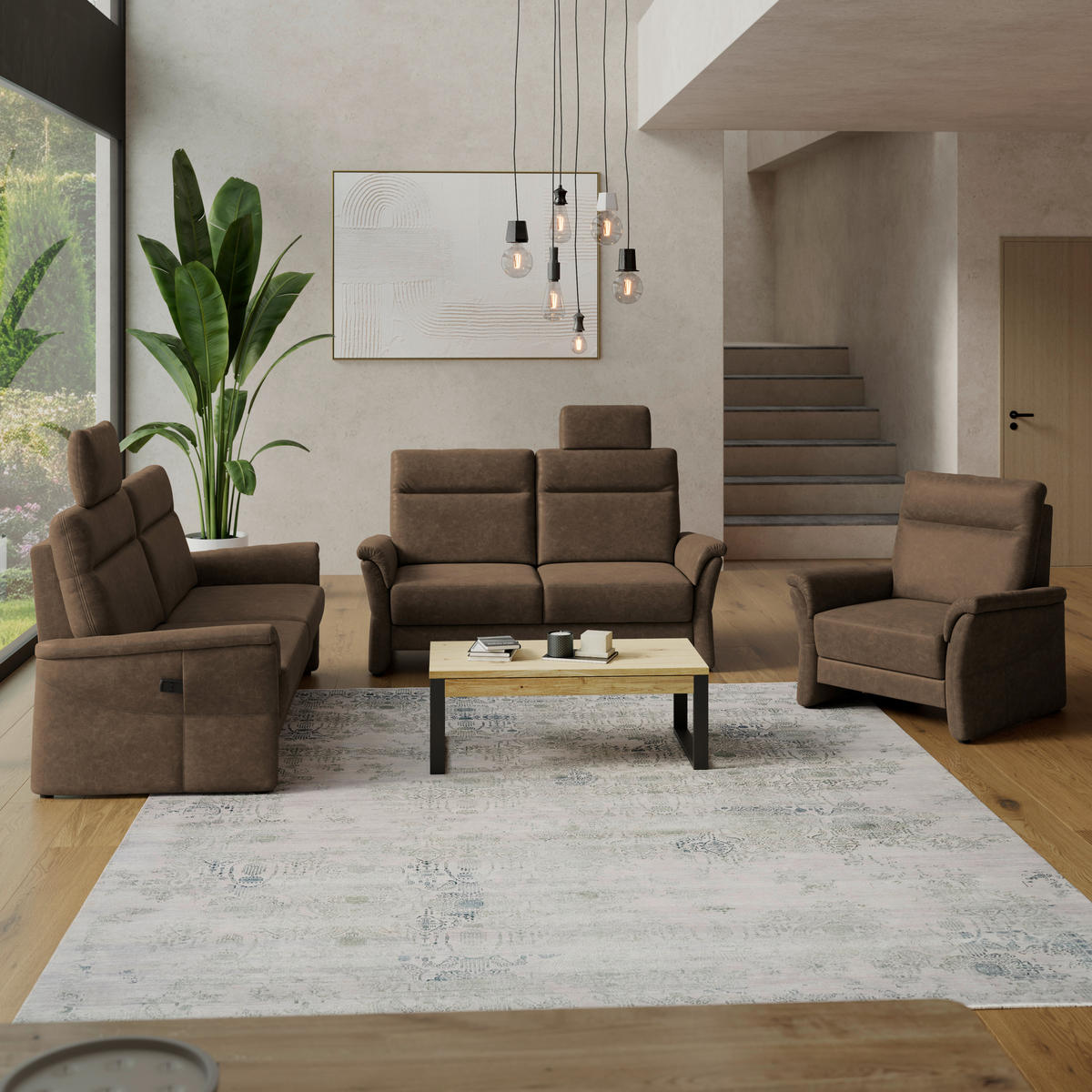 2,5-SITZER Mikrofaser Braun  - Schwarz/Braun, Konventionell, Kunststoff/Textil (170/99/91cm) - Elegando