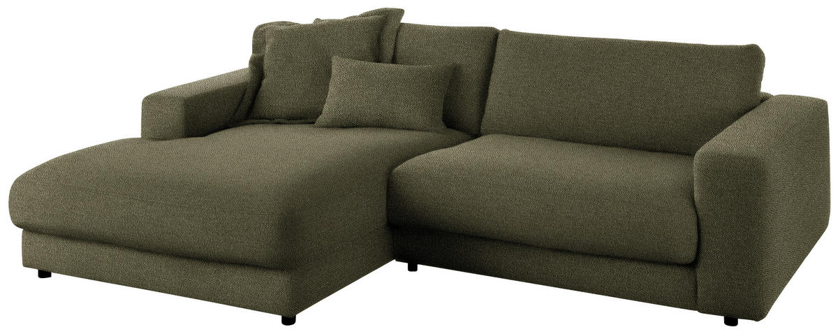 ECKSOFA in Flachgewebe Olivgrün  - Schwarz/Olivgrün, Design, Kunststoff/Textil (190/270cm) - Lomoco