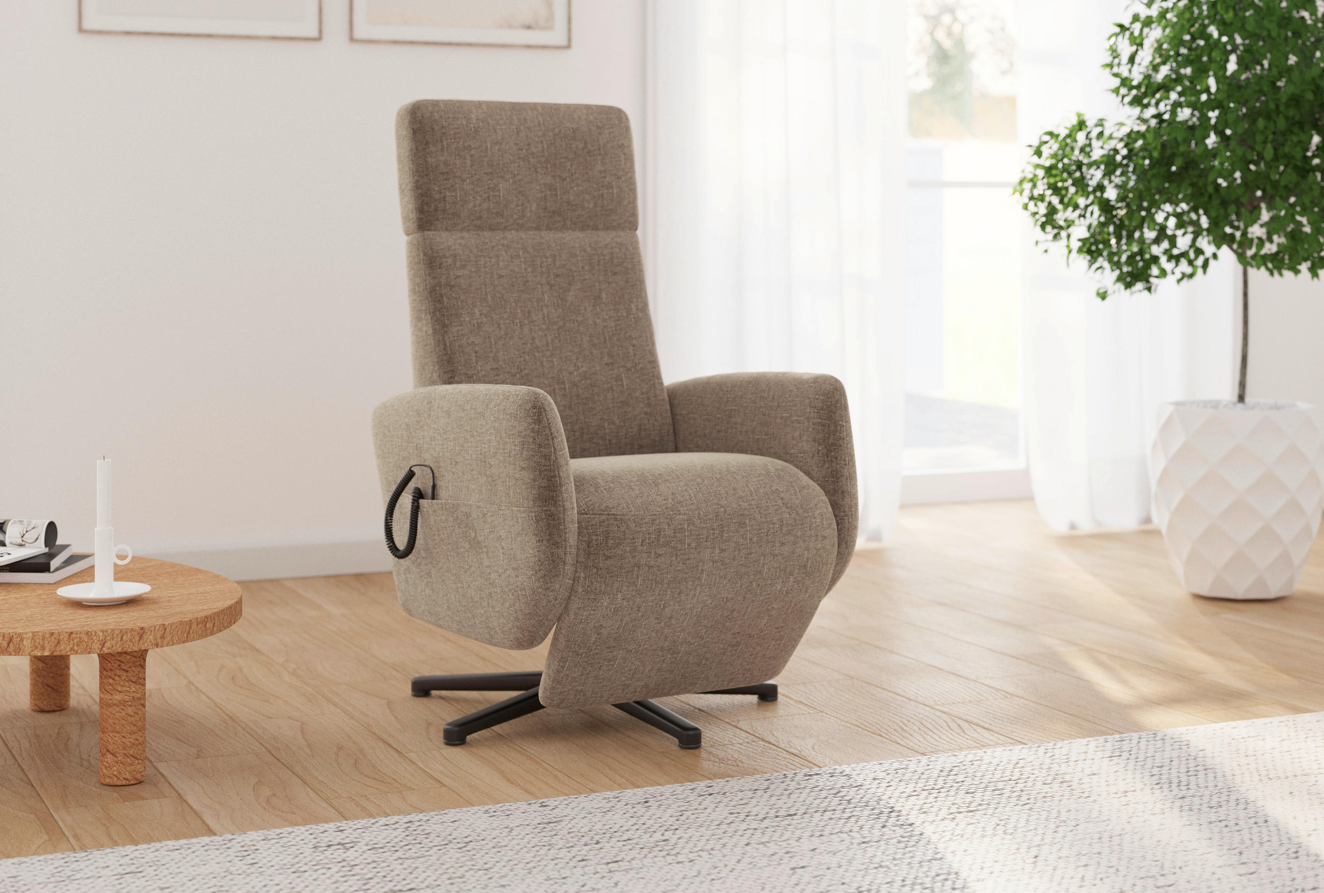 RELAXSESSEL Flachgewebe Aufstehhilfe    - Hellbraun/Schwarz, KONVENTIONELL, Textil/Metall (71/110/82cm) - Sit & More