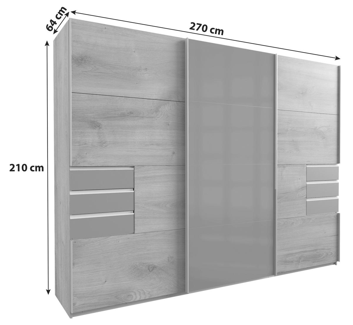 SCHIEBETÜRENSCHRANK 270/210/64 cm Kaschmir  - Kaschmir, Modern, Glas/Holzwerkstoff (270/210/64cm) - P & B