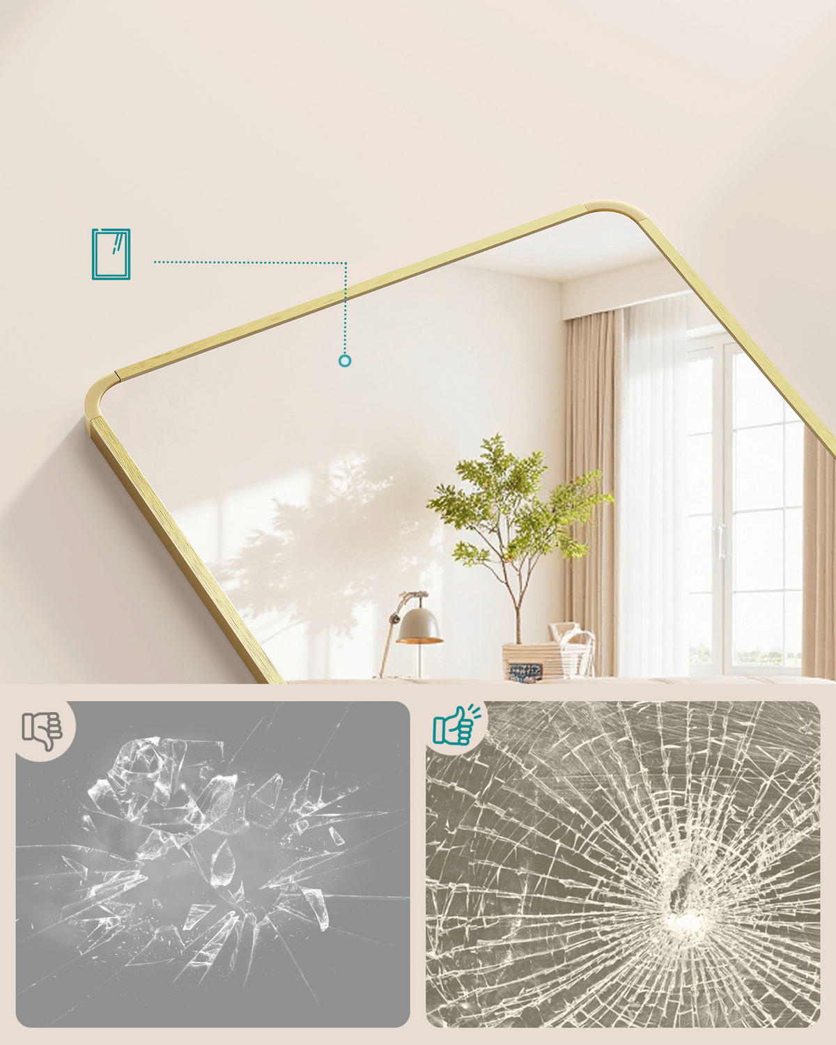 STANDSPIEGEL 60/165/33 cm  - Goldfarben, Trend, Glas/Metall (60/165/33cm) - Boxxx