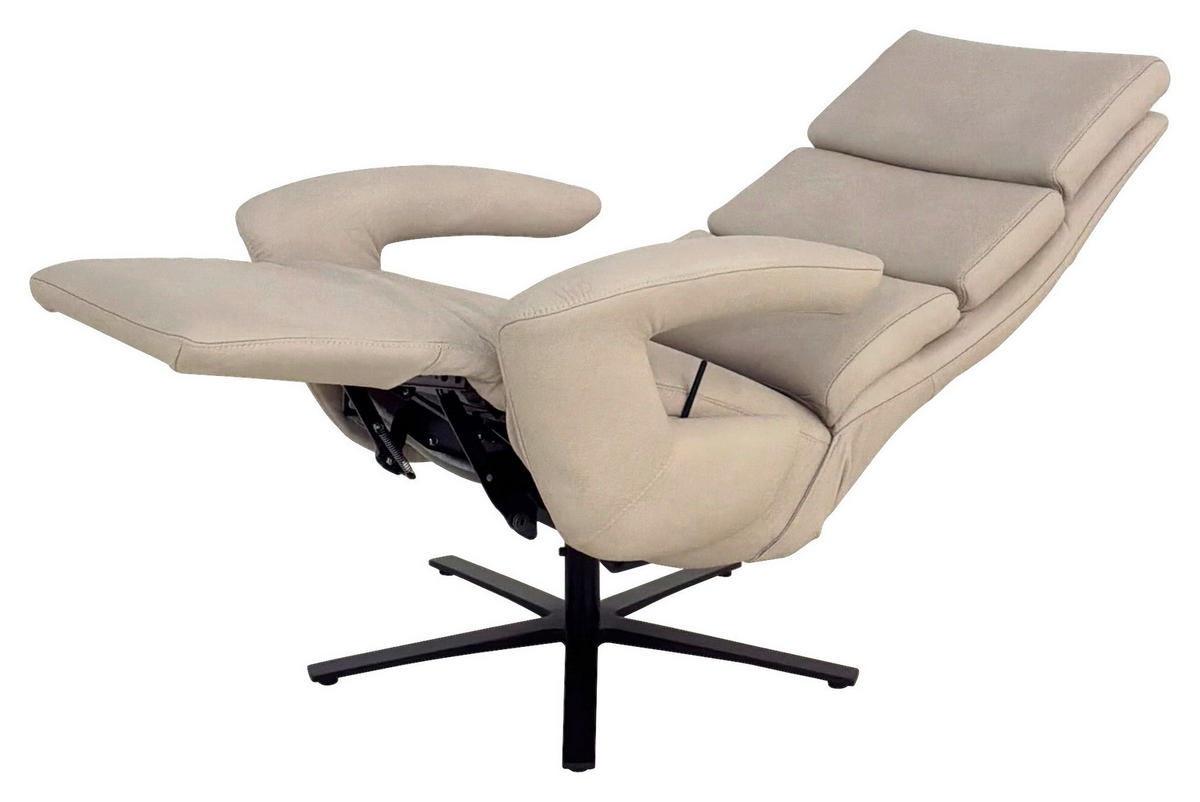 RELAXSESSEL Echtleder Kopfteilverstellung    - Ecru/Schwarz, Design, Leder/Metall (80/120/90cm) - Cantus