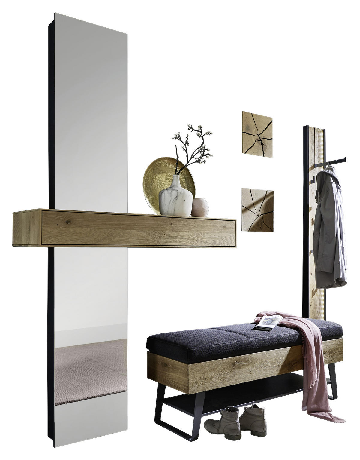 GARDEROBENBANK 118/49/41 cm  - Eichefarben/Anthrazit, Design, Holz/Textil (118/49/41cm) - Valnatura