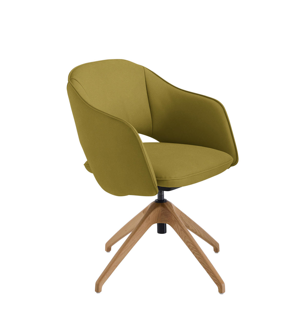 ARMLEHNSTUHL  Lederauswahl, Stoffauswahl, Wippfunktion, Sitzfläche 360° drehbar  Echtleder  - Schilfgrün/Wildeiche, Design, Leder/Holz (63/74-90/57-73cm) - Koinor