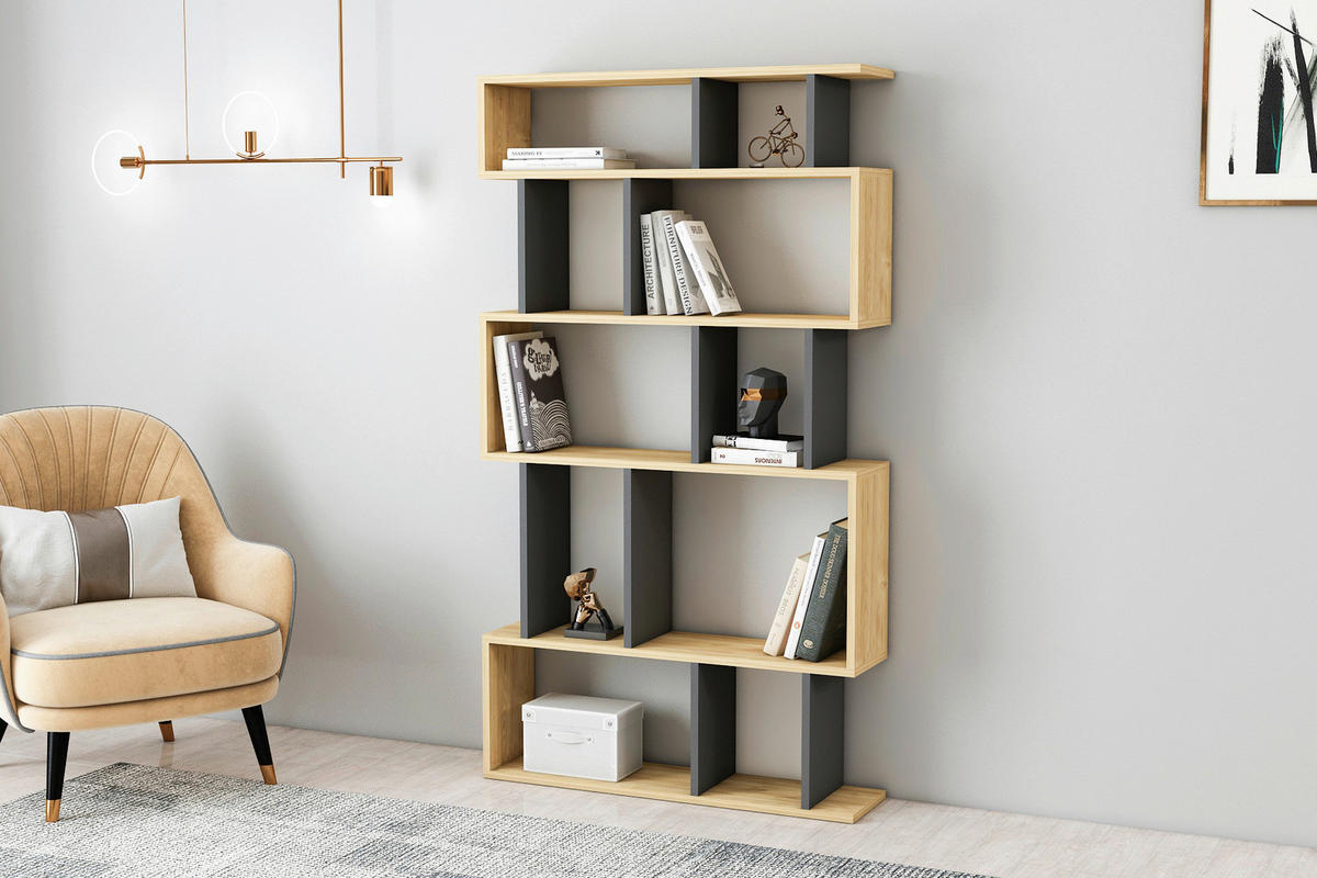 NÁSTĚNNÝ REGÁL, antracitová, 90/160/22 cm - antracitová, Design, kompozitní dřevo (90/160/22cm) - Livetastic