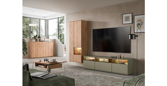 WOHNWAND  in Buchefarben, Schilfgrün  285/215/45 cm  - Schilfgrün/Buchefarben, KONVENTIONELL, Glas/Holzwerkstoff (285/215/45cm) - Venda