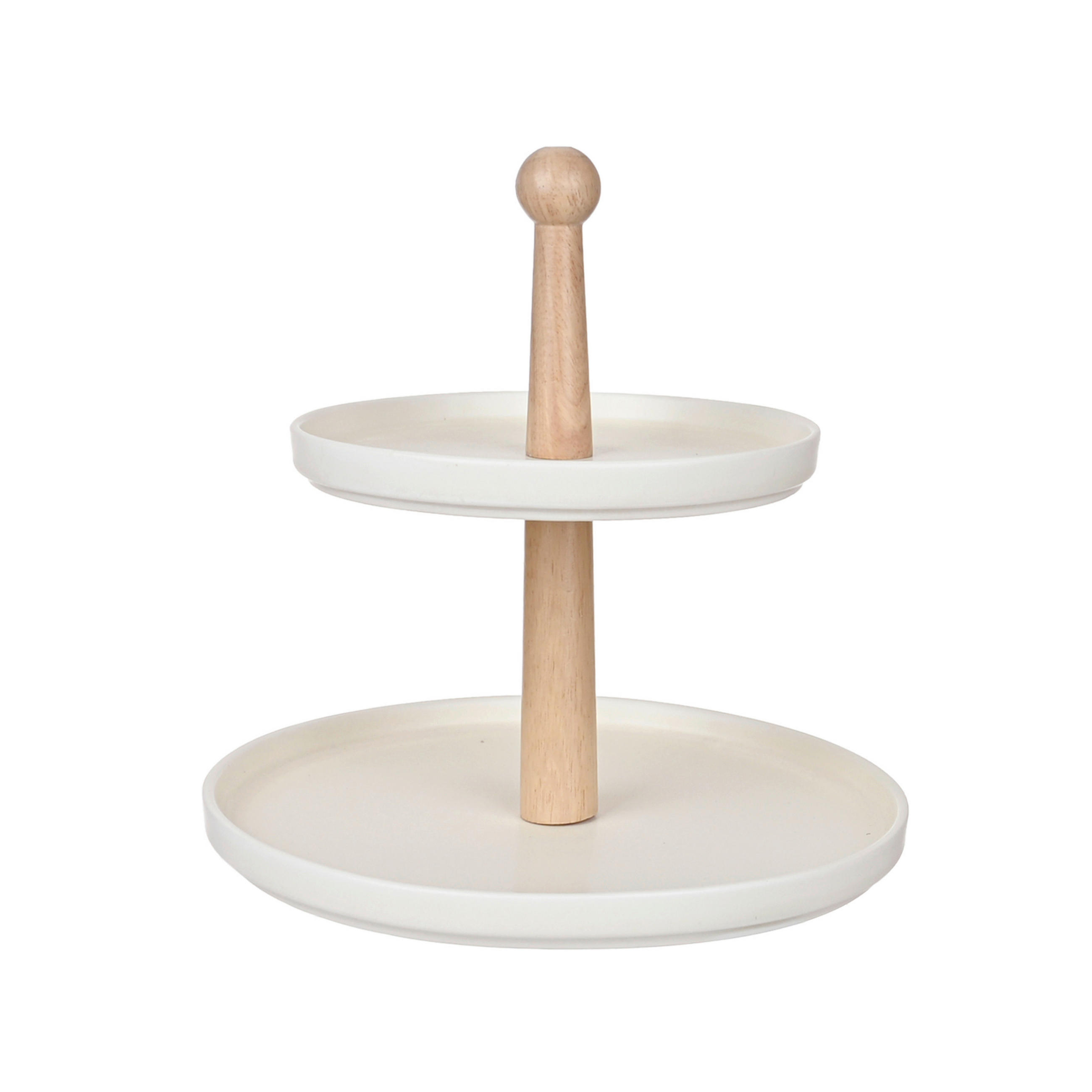 ETAGERE 2-stöckig - Weiß/Naturfarben, Trend, Keramik/Holz (24/22,5cm) - Ambia Home
