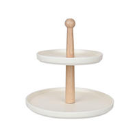 ETAGERE 2-stöckig - Weiß/Naturfarben, Trend, Keramik/Holz (24/22,5cm) - Ambia Home