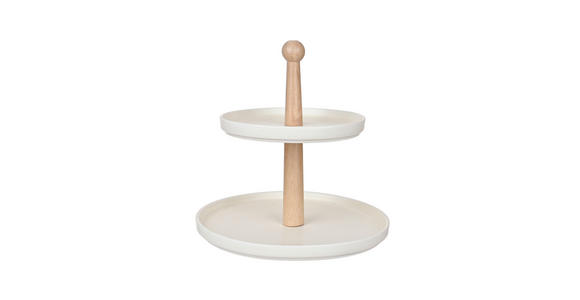 ETAGERE 2-stöckig - Weiß/Naturfarben, Trend, Keramik/Holz (24/22,5cm) - Ambia Home