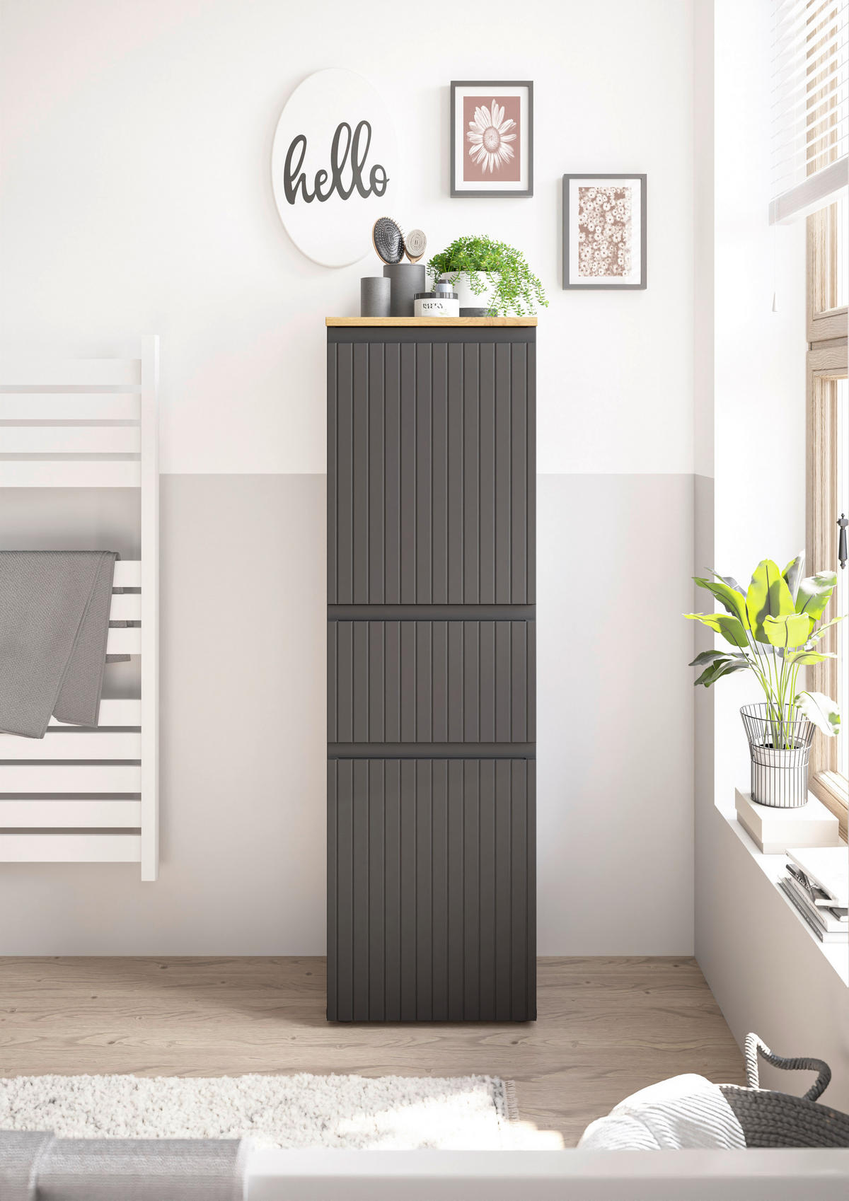 MIDISCHRANK 40/136/31 cm  - Eichefarben/Schwarz, MODERN, Holzwerkstoff/Kunststoff (40/136/31cm) - MID.YOU