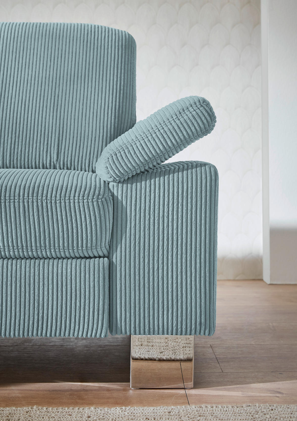 ECKSOFA in Cord Hellblau  - Edelstahlfarben/Hellblau, Konventionell, Textil/Metall (200/248cm) - Beldomo System