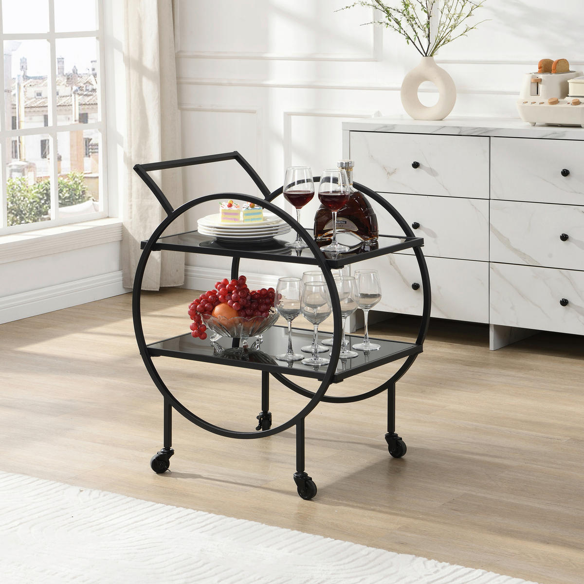 SERVIERWAGEN in Schwarz  - Schwarz, Design, Glas/Kunststoff (45/46/83cm) - MID.YOU
