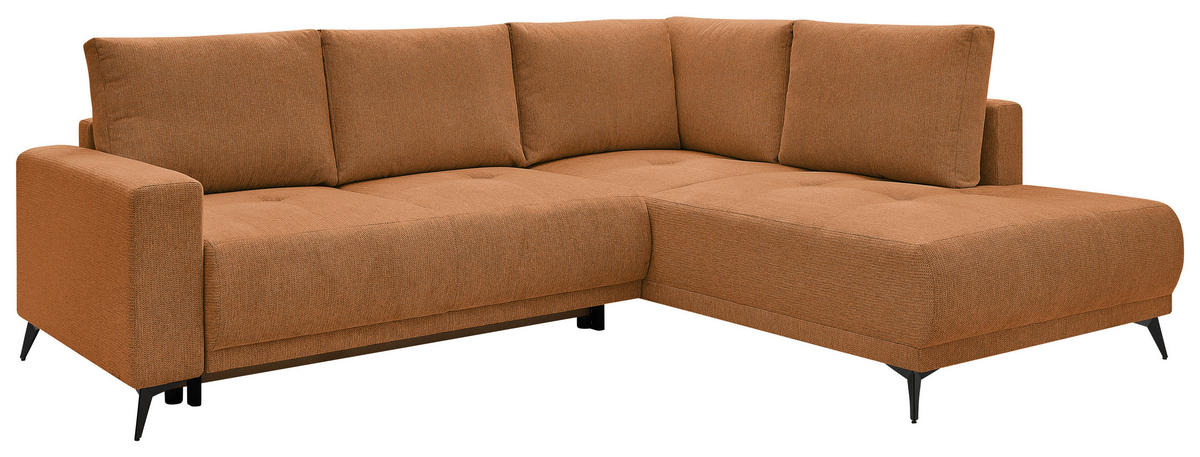 ECKSOFA RAFAEL Rostfarben Struktur Rückenkissen, Bettkasten  - Rostfarben/Schwarz, Design, Textil/Metall (269/218cm) - P & B