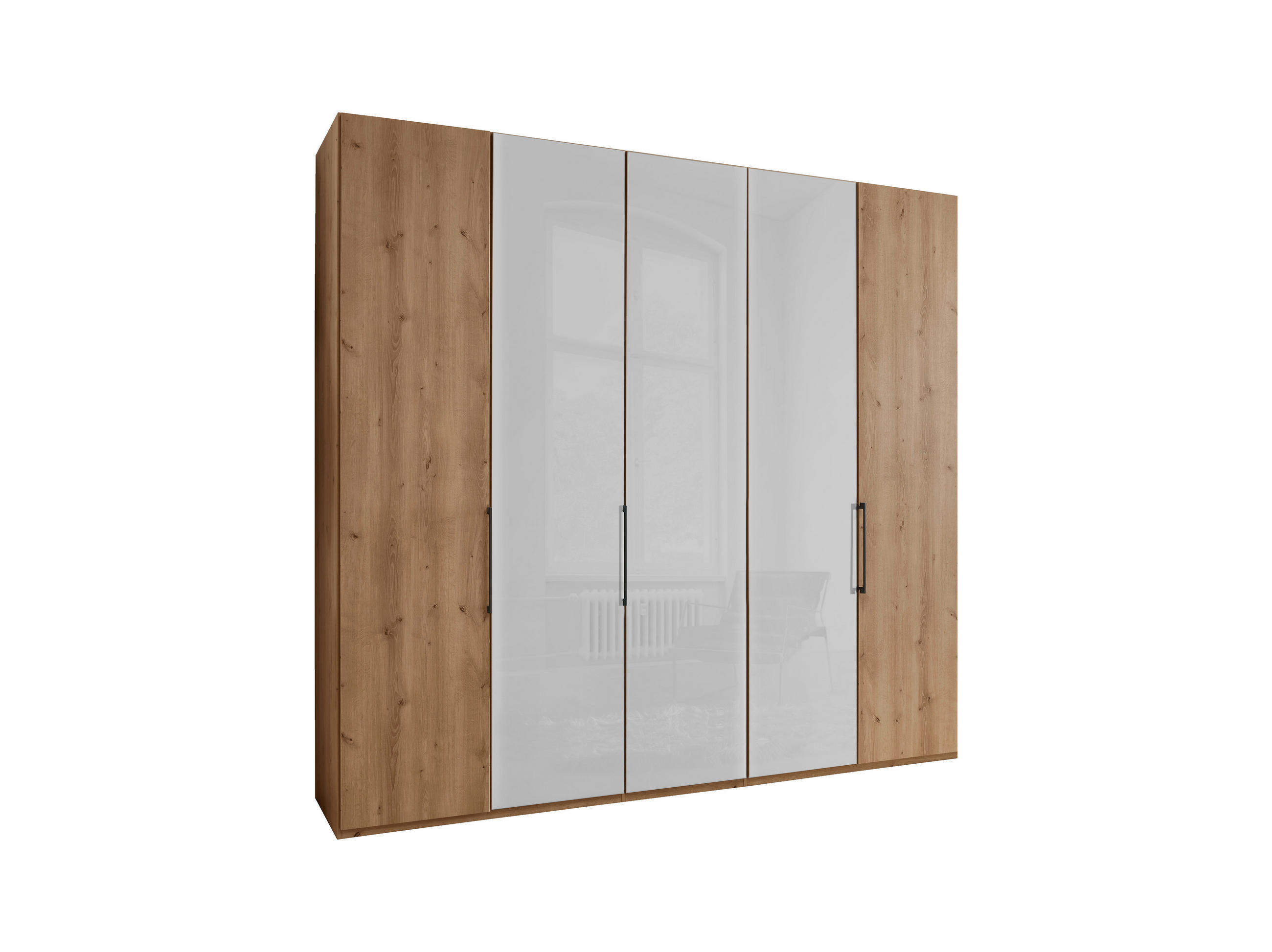 FALTTÜRENSCHRANK Weiss, Eiche Bianco  - Schieferfarben/Weiss, Konventionell, Glas/Holzwerkstoff (250/236/58cm) - Dieter Knoll