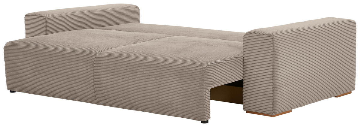 SCHLAFSOFA in Cord Taupe  - Taupe/Buchefarben, Konventionell, Holz/Kunststoff (255/86/123cm) - Livetastic