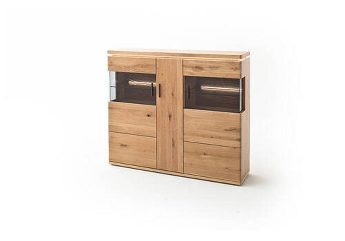 HIGHBOARD ohne Beleuchtung, Barcelona  in 150/128/37 cm  - Eichefarben/Grau, Design, Glas/Holz (150/128/37cm) - Livetastic