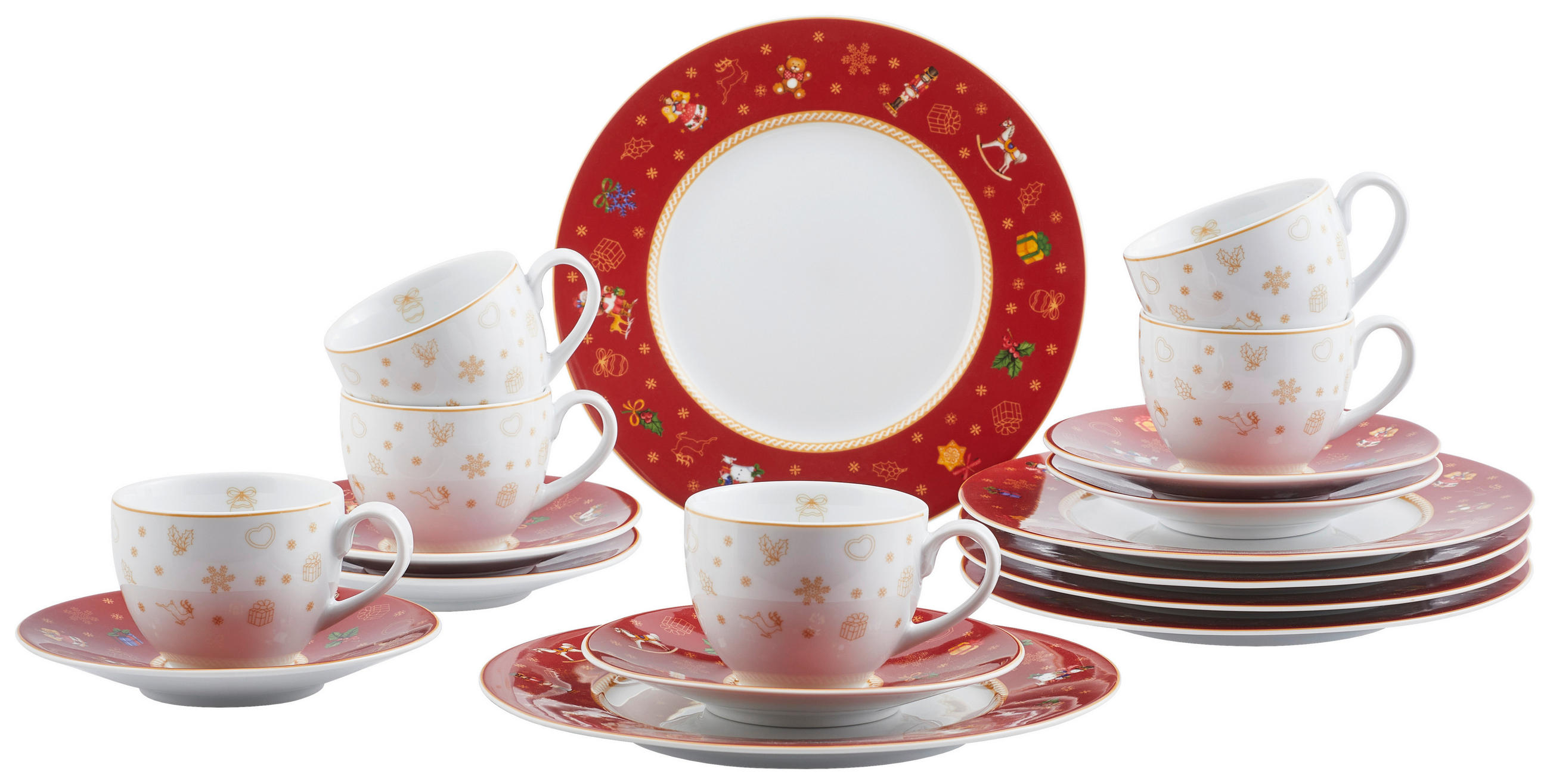 KAFFEESERVICE Rot CHRISTMAS TOYS 18-teilig - Rot, KONVENTIONELL - X-Mas
