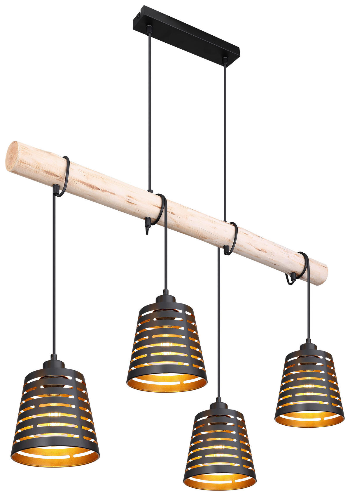 HÄNGELEUCHTE Ablona 85/17/120 cm   - Goldfarben/Schwarz, Natur, Holz/Metall (85/17/120cm) - Globo