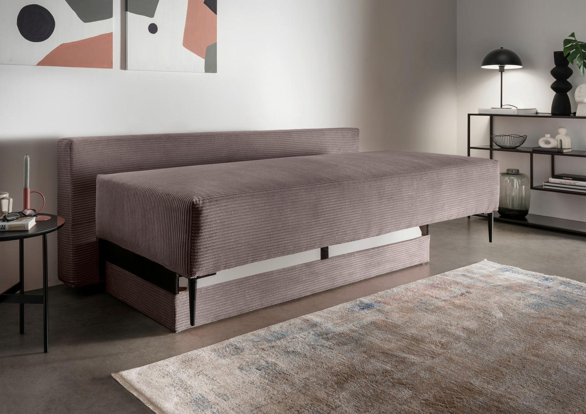 SCHLAFSOFA in Cord Graubraun  - Graubraun/Schwarz, Modern, Textil/Metall (198/90/100cm) - Livetastic