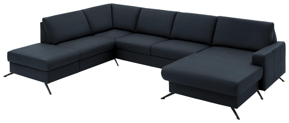 WOHNLANDSCHAFT in Echtleder Dunkelblau  - Schwarz/Dunkelblau, Design, Leder/Metall (233/339/165cm) - Beldomo Premium