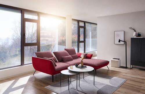 ECKSOFA in Flachgewebe Rot  - Rot/Schwarz, Design, Textil/Metall (301/191cm) - Moderano