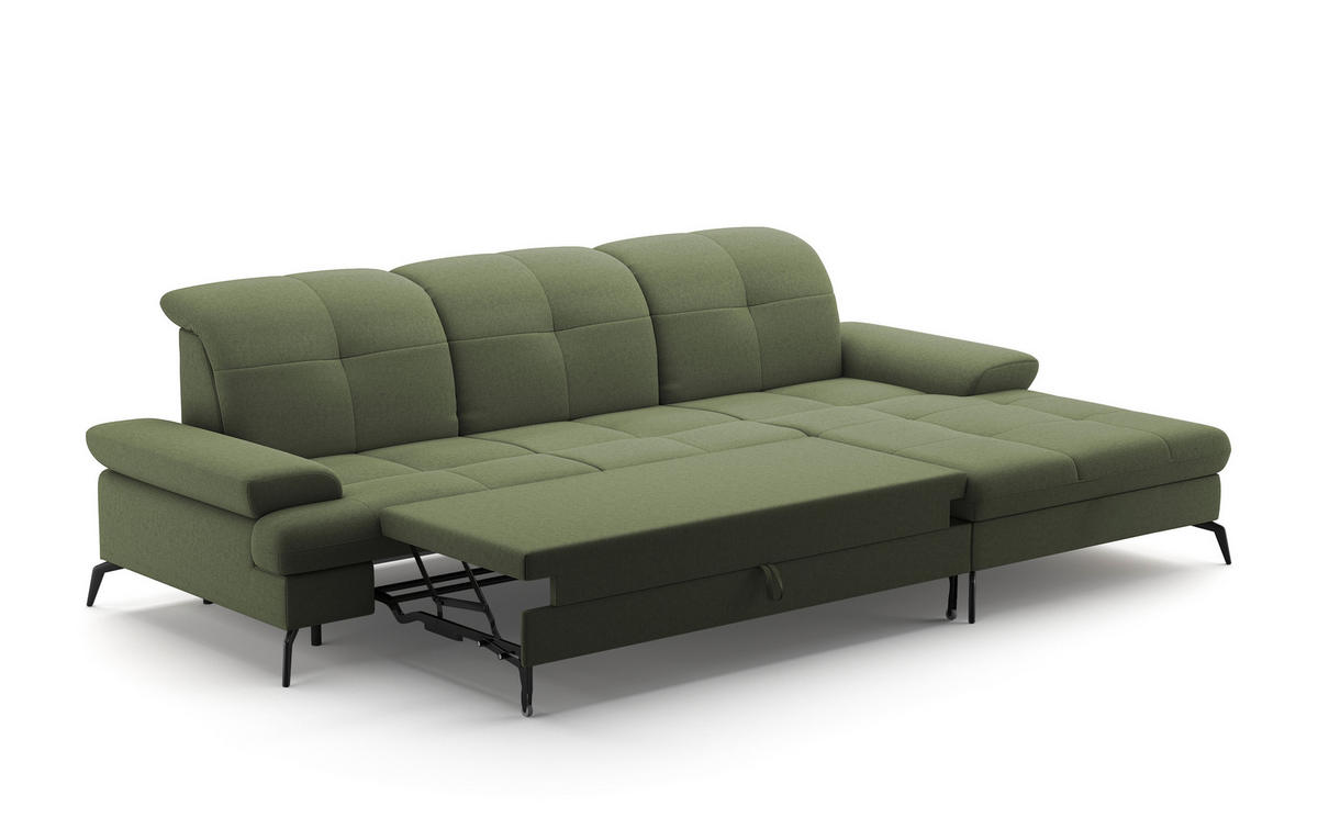 ECKSOFA in Flachgewebe Olivgrün  - Schwarz/Olivgrün, Konventionell, Textil/Metall (279/185cm) - Sit & More