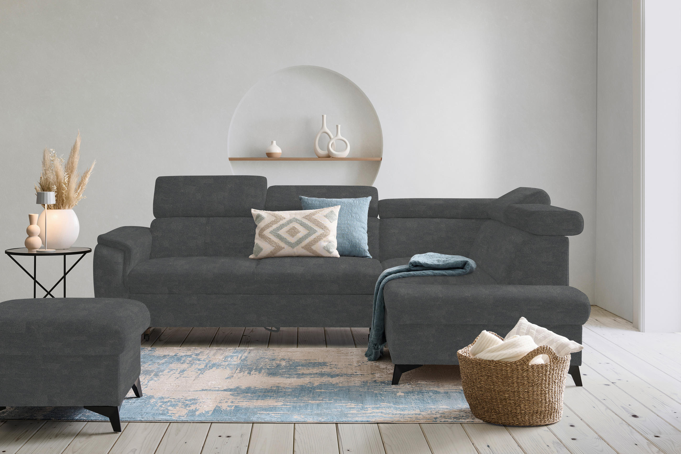 ECKSOFA in Mikrofaser Anthrazit  - Anthrazit/Schwarz, Design, Textil/Metall (260/203cm) - Stylife