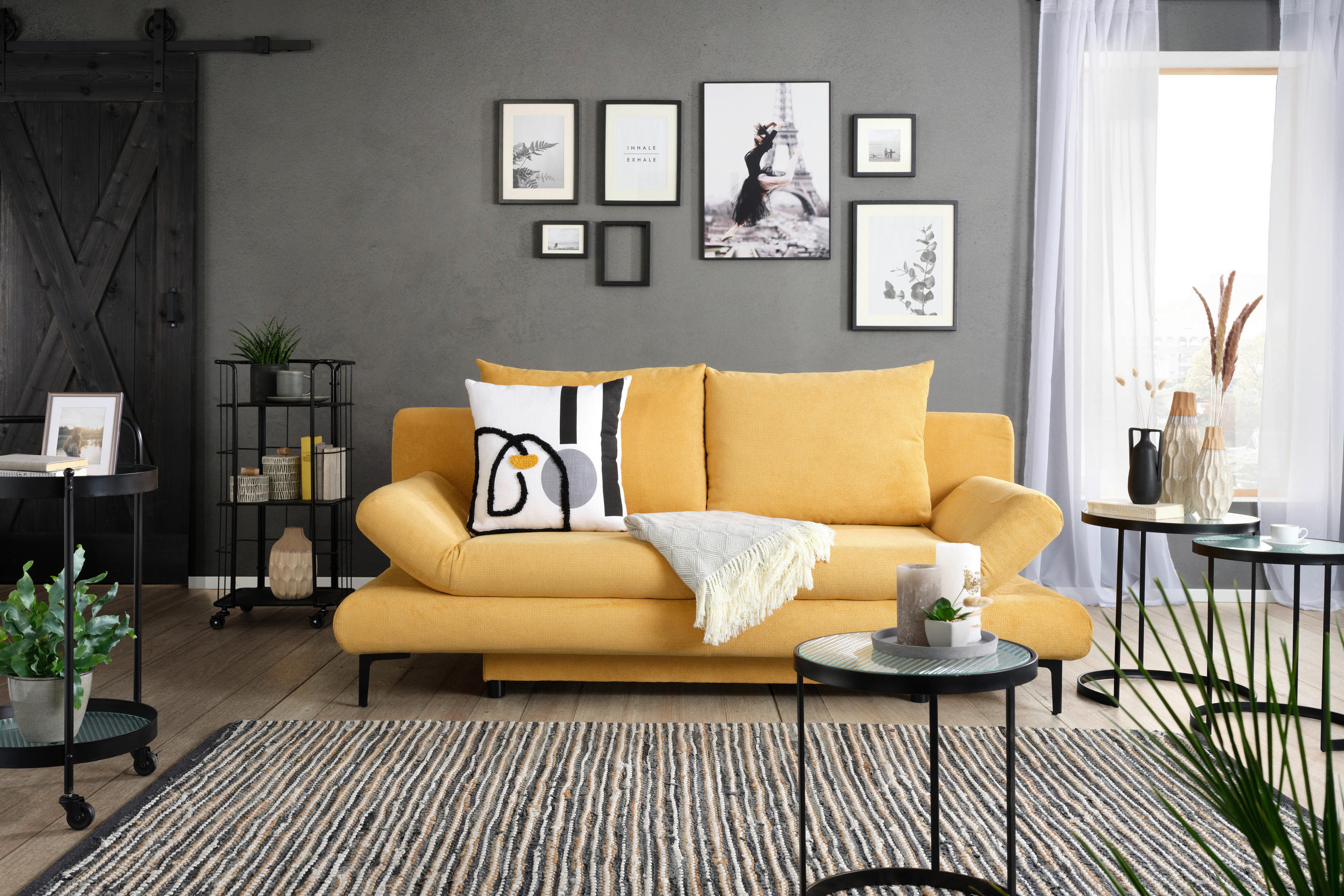 BÄDDSOFFA i flatväv gul  - svart/gul, Modern, textil (191/42-76/86cm) - MID.YOU