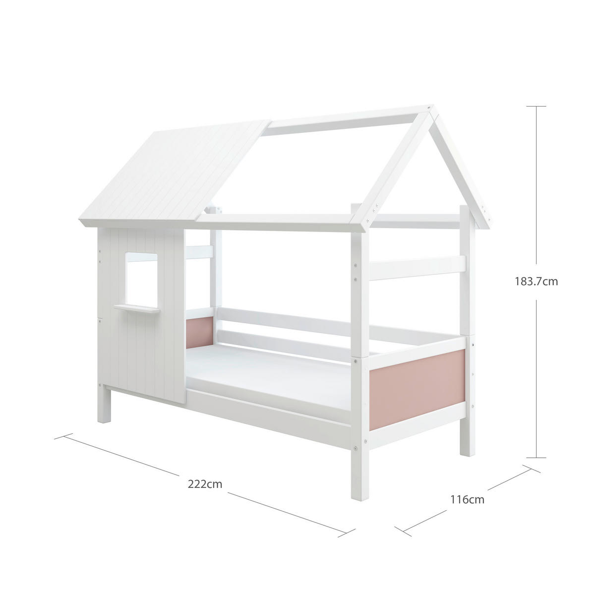 HAUSBETT 90/200 cm,  in Rosa, Weiß, Rollrost  - Rosa/Weiß, MODERN, Holz (90/200cm) - Chameo